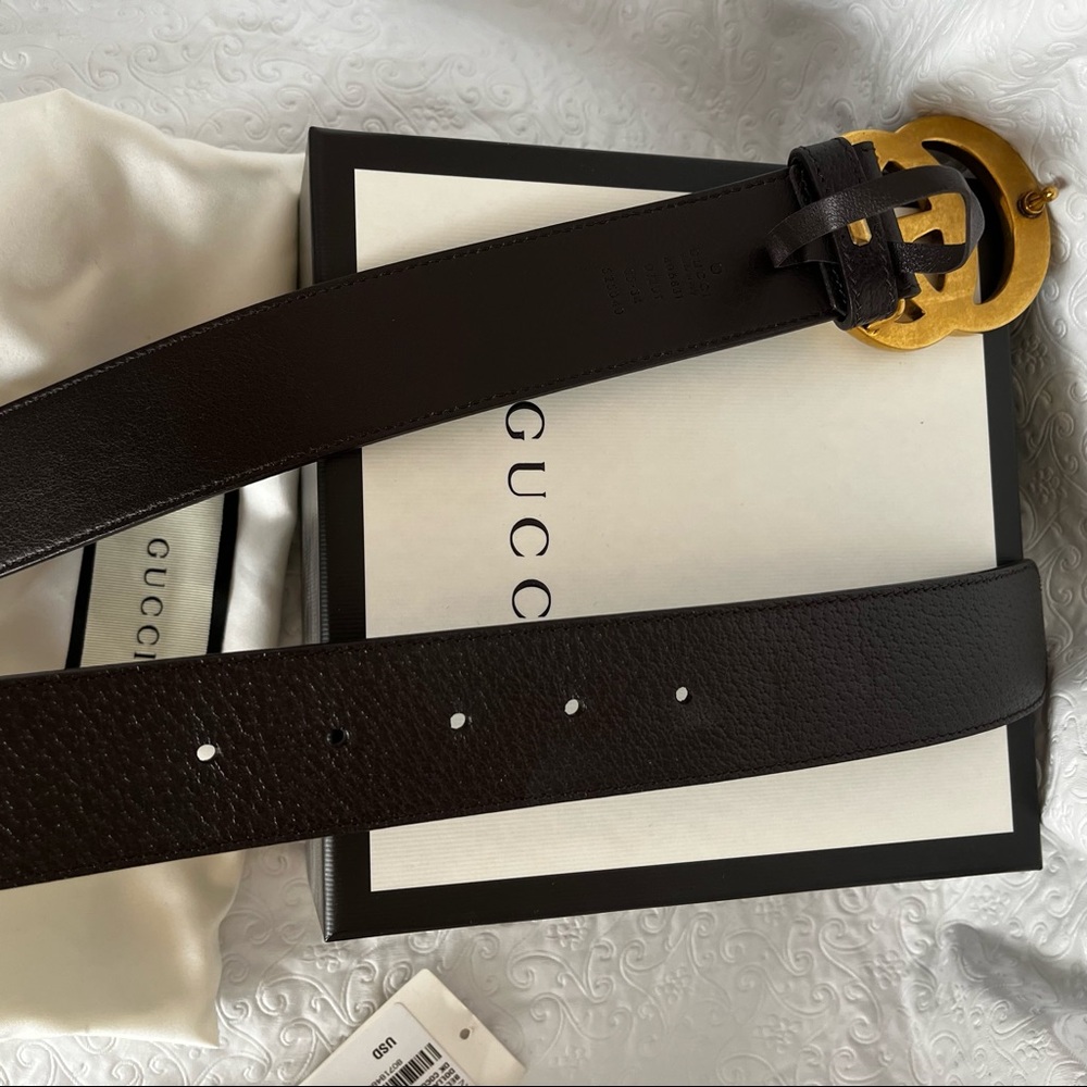 Gucci Black Leather Belt with Gold Double G Buckle - Picture 7 of 7